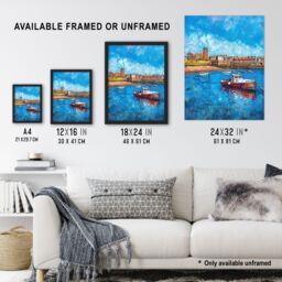 "Artery8 North England Coastal Town Fishing Boats Painting Framed Art Print in Blue - Size: W12"" x H16""" - thumbnail 3