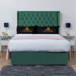 UK Bed Furniture Mary Wingback Divan Bed with 2 Drawer Foot End & 54 Inch Headboard in Green - Size: Small Double - thumbnail 2