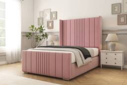 "Sloomy Hargrave Plush Bed Frame With 50"" Upholstered Wingback Headboard in Pink - Size: Small Single" - thumbnail 2