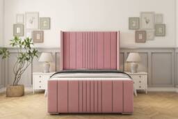"Sloomy Hargrave Plush Bed Frame With 50"" Upholstered Wingback Headboard in Pink - Size: Small Single"