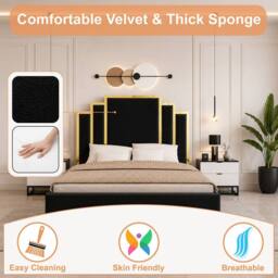 SOFT SNOOZE BEDS Luxury Gold Trim Upholstered Bed Designer Tufted Headboard & Ottoman in Beige - Size: King - thumbnail 8