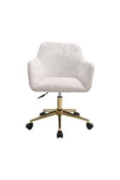 Living and Home Home Office Chair Velvet Effect Swivel Computer Desk Chair with Armrest in Beige - thumbnail 3