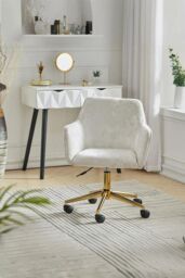 Living and Home Home Office Chair Velvet Effect Swivel Computer Desk Chair with Armrest in Beige