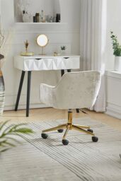 Living and Home Home Office Chair Velvet Effect Swivel Computer Desk Chair with Armrest in Beige - thumbnail 2