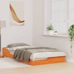 Berkfield Home Floor Bed Frame Wax brown 75 x 190 cm Solid pine wood in Orange - thumbnail 4