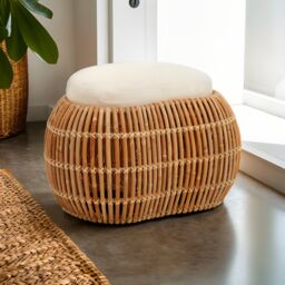 Orsina Rattan Bean Bench, Rattan Bean Stool for Home, Outdoor, Lounge, Living Room, Unique Curved Rattan Stool in Brown - thumbnail 3