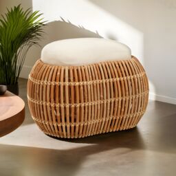 Orsina Rattan Bean Bench, Rattan Bean Stool for Home, Outdoor, Lounge, Living Room, Unique Curved Rattan Stool in Brown - thumbnail 2
