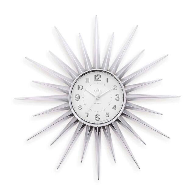 Acctim Stella Wall Clock Sunburst StarBurst Quartz Retro Spoke 43cm in Metallic Silver - image 1