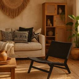 Wyld Haus Wigletree Black Oak Look Lounge Chair Handwoven Paper Seat - thumbnail 2