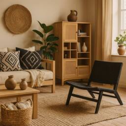 Wyld Haus Wigletree Black Oak Look Lounge Chair Handwoven Paper Seat - thumbnail 1