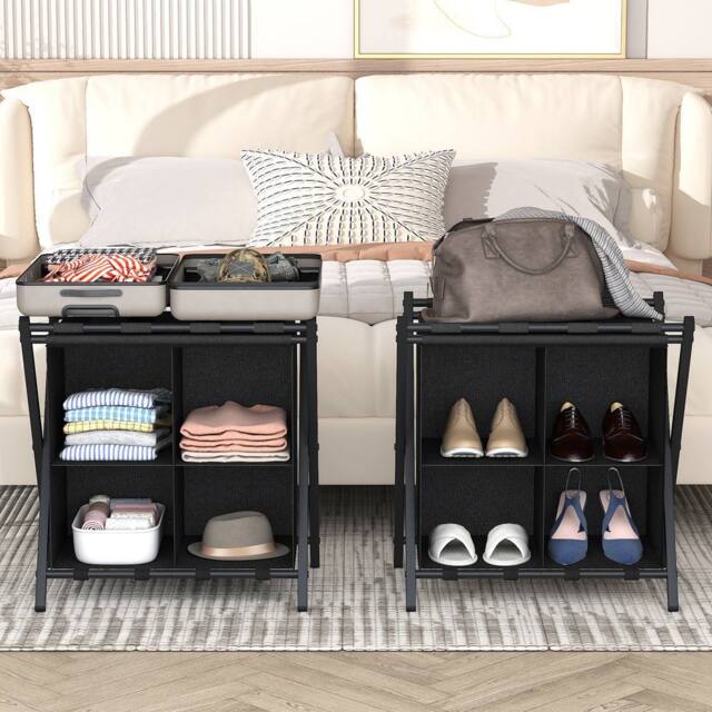 Huhote Metal Luggage Rack with Storage Shelf Suitcase stand Home 2 Set in Black - image 1
