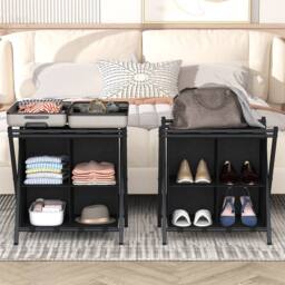 Huhote Metal Luggage Rack with Storage Shelf Suitcase stand Home 2 Set in Black - thumbnail 1
