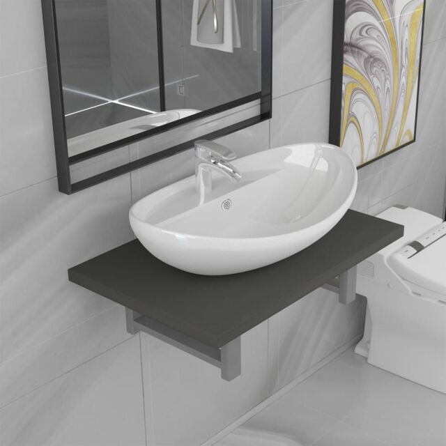Berkfield Home Two Piece Bathroom Furniture Set Ceramic Grey - image 1