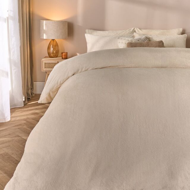 OHS Thermal Soft Teddy Fleece Duvet Cover Bedding Set in Cream - Size: King - image 1
