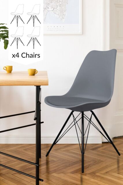 Fusion Living Set of 4 Soho Plastic Dining Chairs with Black Metal Legs in Dark Grey - image 1