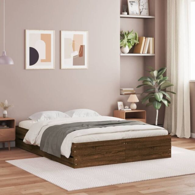 Berkfield Home Bed Frame with Drawers without Mattress Brown Oak 120x190 cm Small Double - image 1