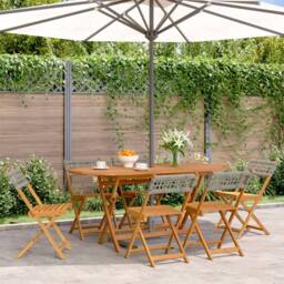 Berkfield Home Beautiful Folding Garden Chairs 6 pcs Grey Poly Rattan & Solid Wood - thumbnail 2