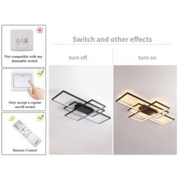 NIVOR 3 Square Acrylic Modern Dimmable LED Ceiling Light 70W Remote Black - thumbnail 7