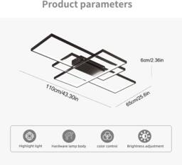 NIVOR 3 Square Acrylic Modern Dimmable LED Ceiling Light 70W Remote Black - thumbnail 2