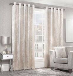 Luxury Living Luxury Crushed Velvet Fully Lined Ring Top Curtains in Cream - Size: 229 cm width x 183 cm drop - thumbnail 1