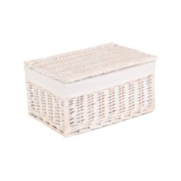 Red Hamper Wicker Set of 3 White Wash Steamed Cotton Lined Storage Basket - thumbnail 2