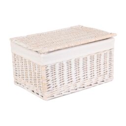 Red Hamper Wicker Set of 3 White Wash Steamed Cotton Lined Storage Basket - thumbnail 3