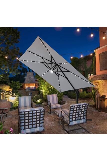 Living and Home 2.96m W x 3m D Square Cantilever Parasol with Solar-Powered LED Lights in Light Grey - image 1