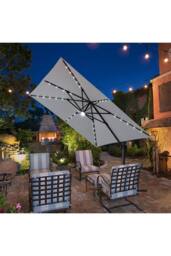 Living and Home 2.96m W x 3m D Square Cantilever Parasol with Solar-Powered LED Lights in Light Grey - thumbnail 1
