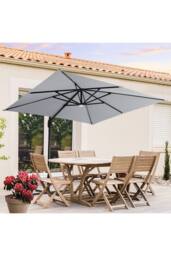 Living and Home 2.96m W x 3m D Square Cantilever Parasol with Solar-Powered LED Lights in Light Grey - thumbnail 2