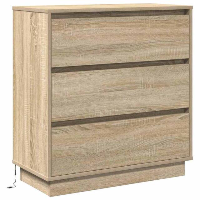 Berkfield Home Bedside Cabinet with LED Sonoma Oak 71x34, 5x75 cm Engineered Wood in Beige - image 1