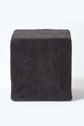 Homescapes Leather & Suede Patchwork Cube Pouffe in Black