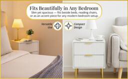 Hygrad Built to Survive White Wooden 2 Drawer Chic Fluted Bedside End Sofa Table Nightstand For Living Bedroom Home With 4 Golden Legs - thumbnail 8