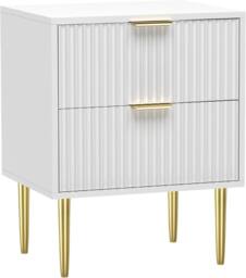 Hygrad Built to Survive White Wooden 2 Drawer Chic Fluted Bedside End Sofa Table Nightstand For Living Bedroom Home With 4 Golden Legs - thumbnail 6