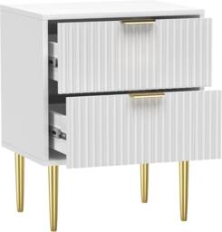 Hygrad Built to Survive White Wooden 2 Drawer Chic Fluted Bedside End Sofa Table Nightstand For Living Bedroom Home With 4 Golden Legs - thumbnail 4