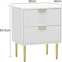 Hygrad Built to Survive White Wooden 2 Drawer Chic Fluted Bedside End Sofa Table Nightstand For Living Bedroom Home With 4 Golden Legs - thumbnail 2