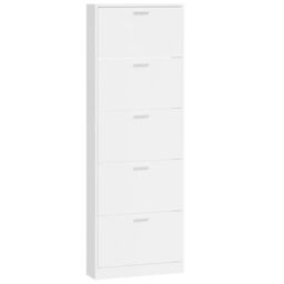 Berkfield Home Shoe Cabinet High Gloss White 59x17x169 cm Engineered Wood - Size: 59 x 17 x 169 cm - thumbnail 5