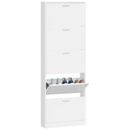 Berkfield Home Shoe Cabinet High Gloss White 59x17x169 cm Engineered Wood - Size: 59 x 17 x 169 cm - thumbnail 4