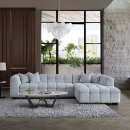 Stratus Interiors Aluxo Tribeca Corner Sofa Bubble Teddy Boucle Fabric, 310Wx184Dx71H in Light Grey - thumbnail 1