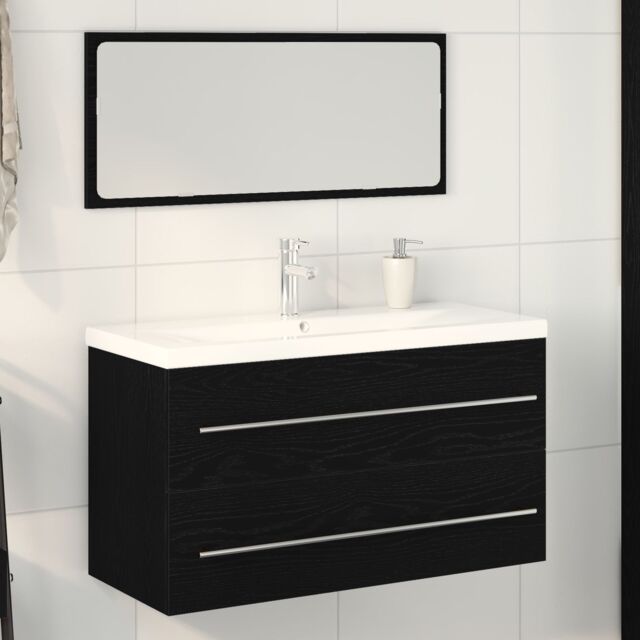 Berkfield Home Bathroom Sink Cabinet with Built-in Basin Black Oak Engineered Wood - image 1