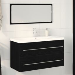 Berkfield Home Bathroom Sink Cabinet with Built-in Basin Black Oak Engineered Wood - thumbnail 1