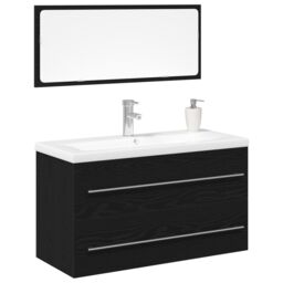 Berkfield Home Bathroom Sink Cabinet with Built-in Basin Black Oak Engineered Wood - thumbnail 3