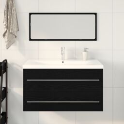 Berkfield Home Bathroom Sink Cabinet with Built-in Basin Black Oak Engineered Wood - thumbnail 4
