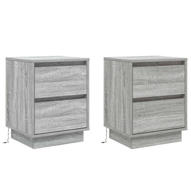 Berkfield Home Bedside Cabinets with LED Lights 2 pcs Grey Sonoma 39x34.5x50 cm - image 1