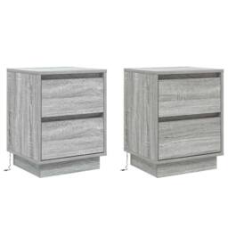 Berkfield Home Bedside Cabinets with LED Lights 2 pcs Grey Sonoma 39x34.5x50 cm - thumbnail 1