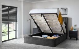 Ashfield Grey Scalloped Premium Velvet Ottoman Bed - King - thumbnail 2
