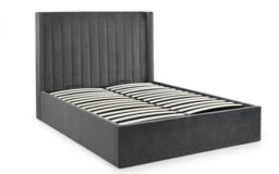 Ashfield Grey Scalloped Premium Velvet Ottoman Bed - King - thumbnail 4