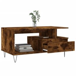Berkfield Home Coffee Table Smoked Oak 90x49x45 cm Engineered Wood in Brown - Size: 90 x 49 x 45 cm - thumbnail 4