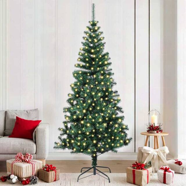 Berkfield Home Artificial Pre-lit Christmas Tree Green 210 cm PVC & Metal - image 1