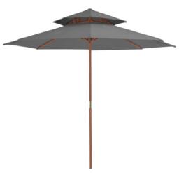 Berkfield Home Double Decker Parasol with Wooden Pole 270 cm Anthracite in Charcoal - thumbnail 2
