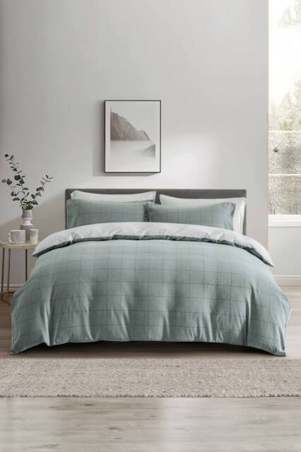 The Linen Consultancy Lazy Linens Soft Squares Duvet Cover Set in Mid Blue - Size: Single - image 1
